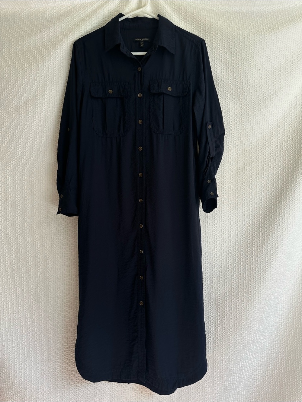 BANANA REPUBLIC Navy Blue Utility Shirt Dress Midi Maxi Petite Small Pockets